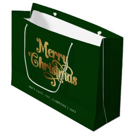 Sacola Para Presentes Grande Retro Chic Green Dourado Natal minimalista