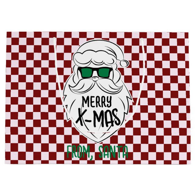 Sacola Para Presentes Grande Retro Groovy Red Checkered Santa Claus Christmas  (Frente)