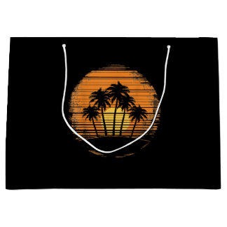 Sacola Para Presentes Grande Retro Palm Tree Sunset Summer Beach Vintage Tropic