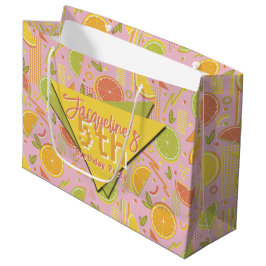 Sacola Para Presentes Grande Retro Pink Summer Citrus Fruit Birthday