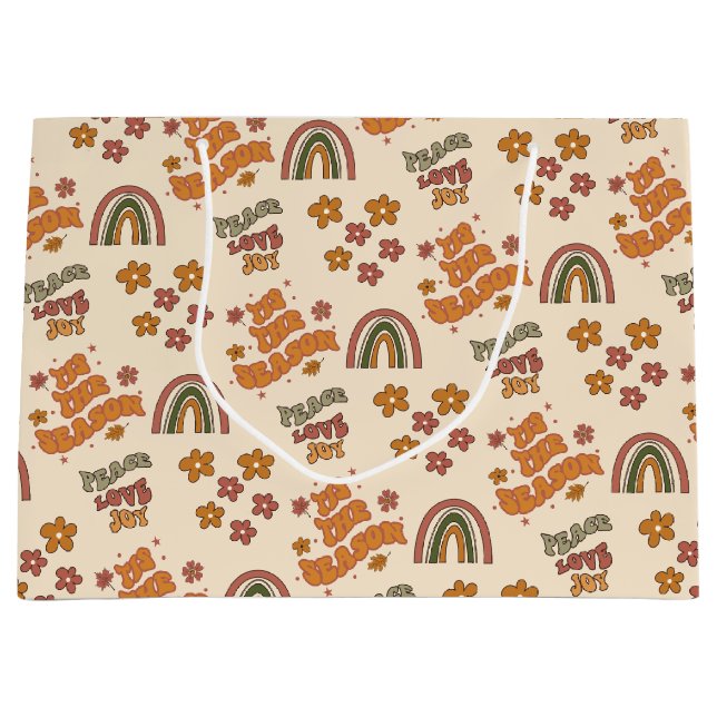 Sacola Para Presentes Grande Retro Rainbow Flower Christmas (Frente)