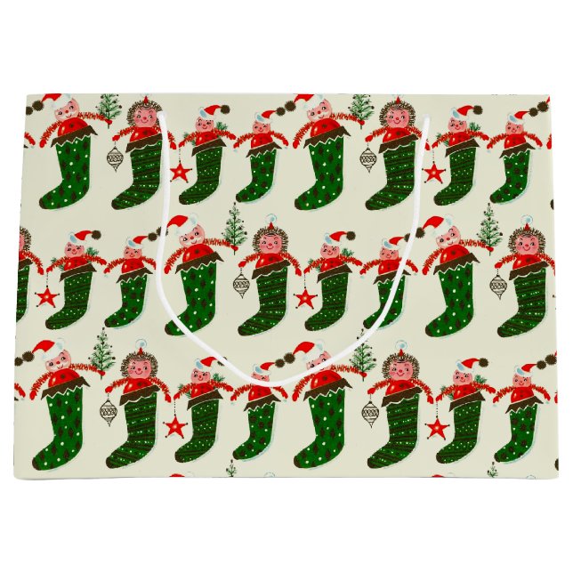 Sacola Para Presentes Grande Retro Treasures Christmas Stockings (Frente)