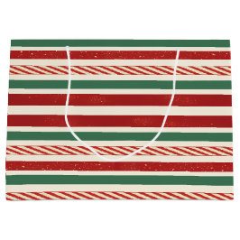 Sacola Para Presentes Grande Retro Treasures Christmas stripes