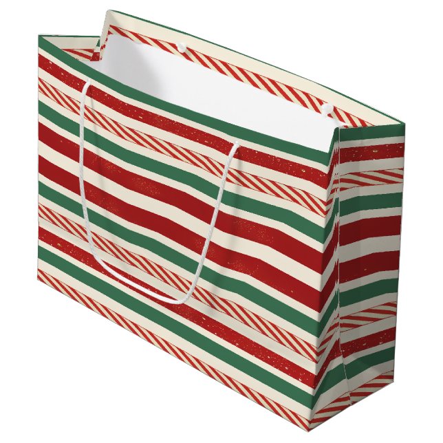Sacola Para Presentes Grande Retro Treasures Christmas stripes (Frente inclinada)