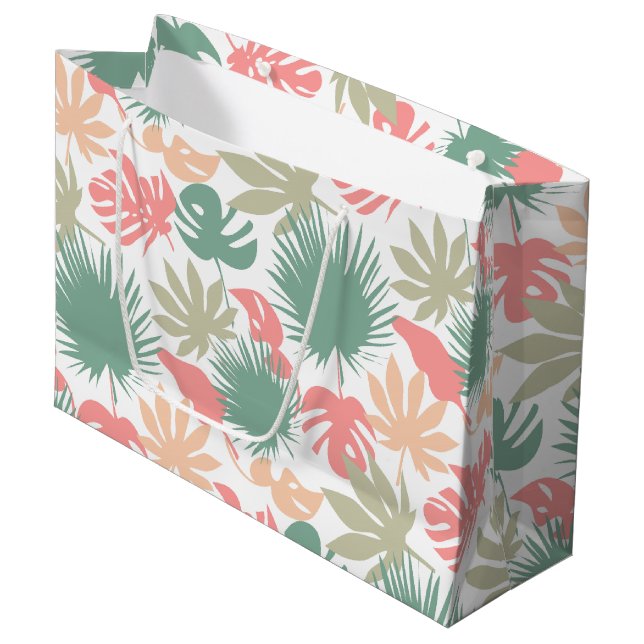 Sacola Para Presentes Grande Retro, tropical, folhas (Frente inclinada)