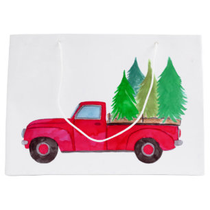 Sacola Para Presentes Grande Retro Vermelho Pickup Truck com árvores