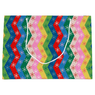 Sacola Para Presentes Grande Retro zigzag Chevron Snowflake Pattern