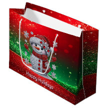 Rhinestones Snowman Holiday Gift Bag