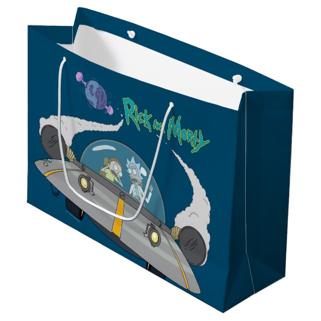 Sacola Para Presentes Grande RICK E MORTY™ | Voo A Bordo Espacial (Frente inclinada)