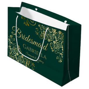 Sacola Para Presentes Grande Rico Emerald Green e Dourada Bridesmaid Elegante