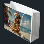 Sacola Para Presentes Grande Ridgeback Dog Christmas Vintage Beach<br><div class="desc">Traga o calor dos feriados para a costa com esta charmosa design inspirada na vintagem, que apresenta um cão festivo sentado numa praia serena. Com um clássico toque de feriado de tons nostálgicos e vibrações costeiras, esta trabalho de arte captura a magia do Natal pelo mar. Perfeito para espalhar alegria...</div>