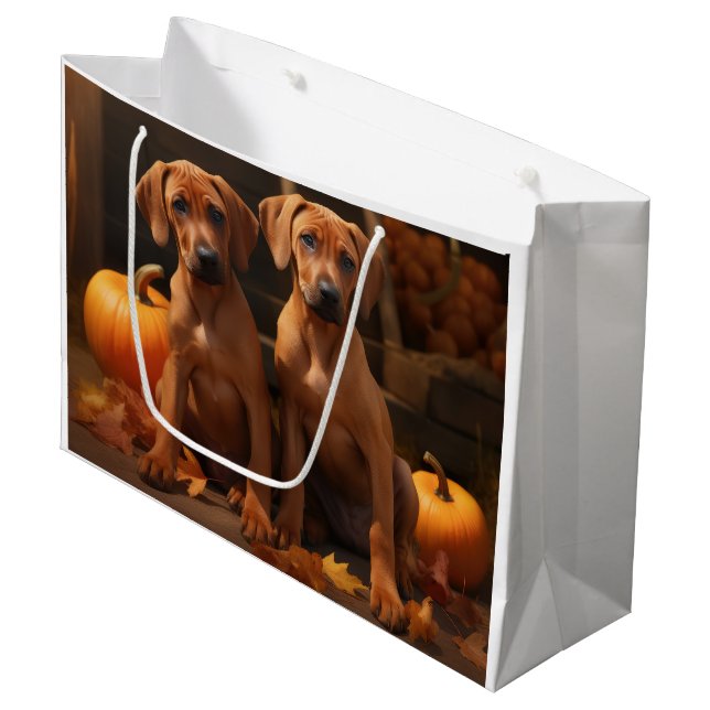 Sacola Para Presentes Grande Ridgeback Ridgeback Puppy Autumn Delight Pumpkin (Frente inclinada)