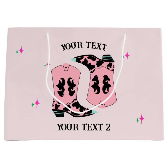 Sacola Para Presentes Grande Rodeio de Boots, Moça Rosa (Frente)