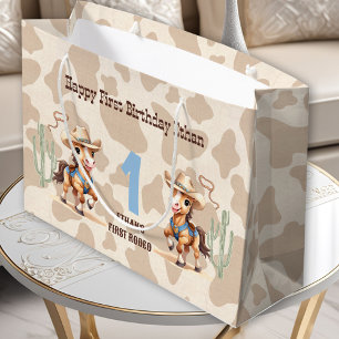 Sacola Para Presentes Grande Rodeo Beige Cowboy Horse primeiro aniversario de N
