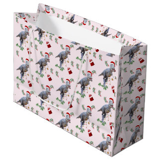 Sacola Para Presentes Grande Rolha de Papel de Moldagem de Natal do Dinossauro