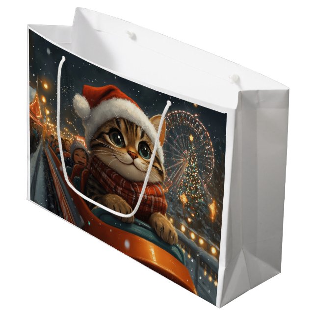 Sacola Para Presentes Grande Rolo Compressor de Gato Bengala Natal (Frente inclinada)