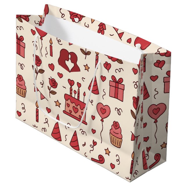 Sacola Para Presentes Grande Romantic Celebration Doodle Pattern (Frente inclinada)