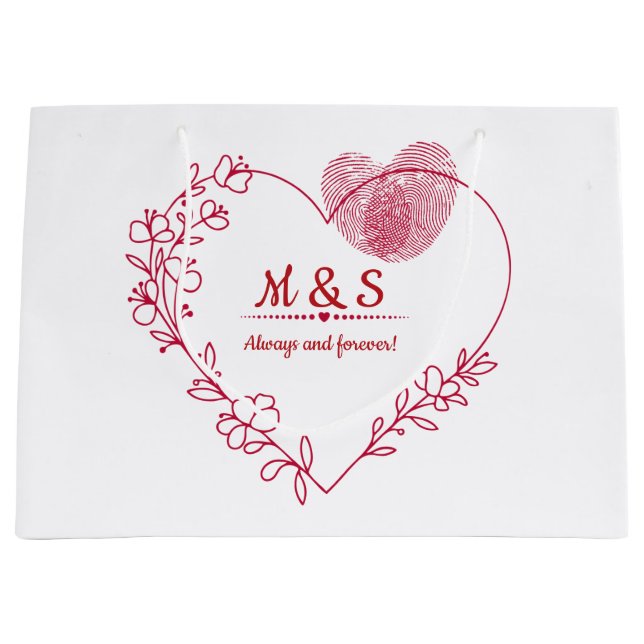 Sacola Para Presentes Grande Romantic Fingerprint Heart Gift Bag (Frente)