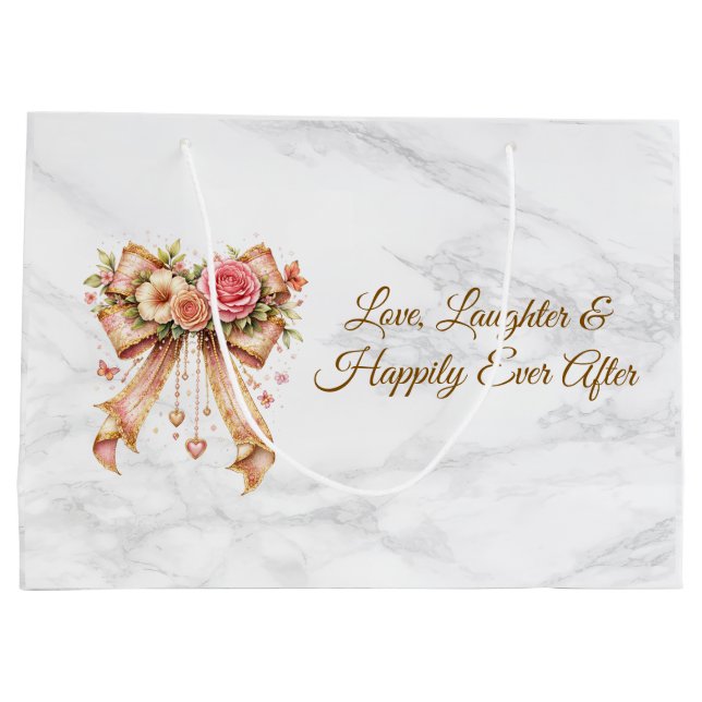 Sacola Para Presentes Grande Romantic Floral Ribbon Tote Bag (Verso)