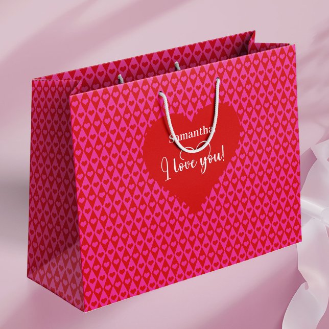 Sacola Para Presentes Grande Romantic Valentine Gift Bag I Love You Heart Desig (Romantic Valentine Gift Bag I Love You Heart Design)