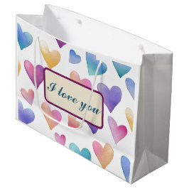 Sacola Para Presentes Grande Romantic Watercolor Pastel Hearts I Love You Bag