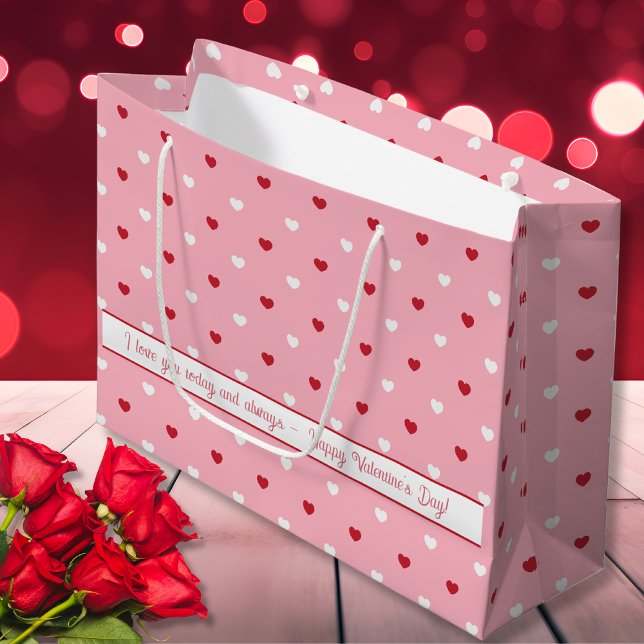 Sacola Para Presentes Grande Romântica Padrão De Coração /Adicionar Sua Mensage (Romantic Heart-Patterned /Add Your Custom Message Large Gift Bag)