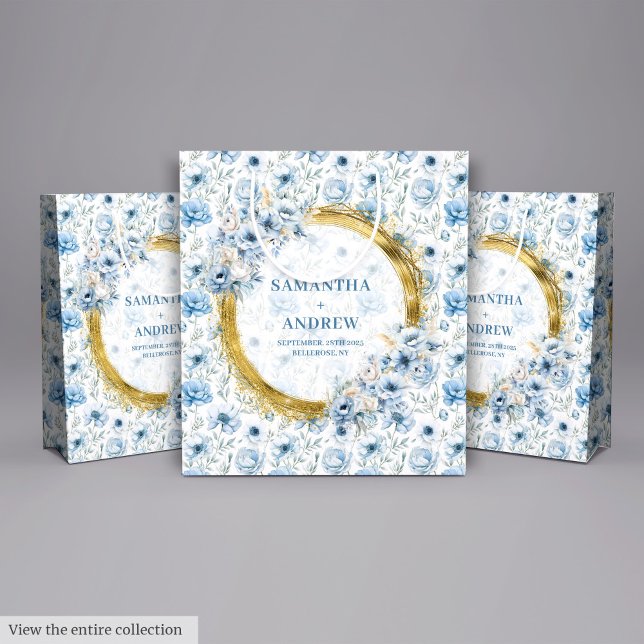 Sacola Para Presentes Grande Romântico Boho Pastel Azul Dourado Casamento Bag (Romantic Boho Pastel Blue Gold Wedding Gift Bag)