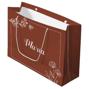 Sacola Para Presentes Grande Romântico elegante terracota floral casamento