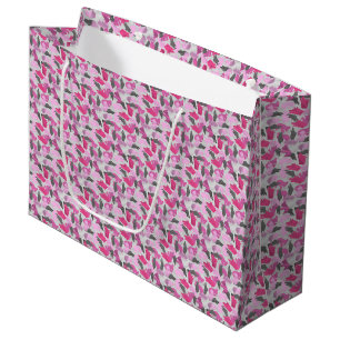 Sacola Para Presentes Grande Rosa animal da camuflagem da silhueta