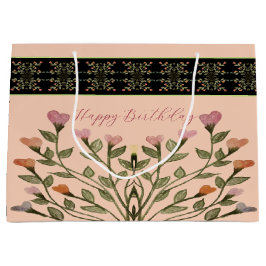 Sacola Para Presentes Grande Rosa Com Floral Elegante