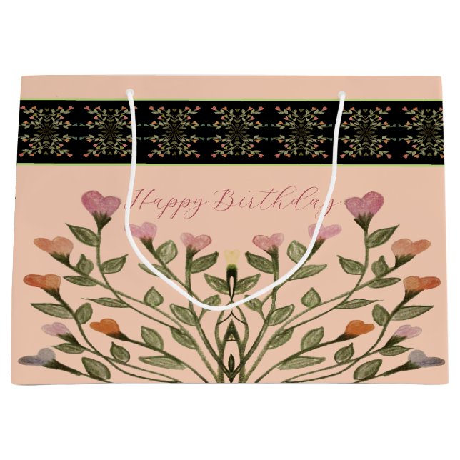 Sacola Para Presentes Grande Rosa Com Floral Elegante (Frente)