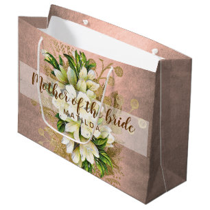 Sacola Para Presentes Grande Rosa de cobre, mãe floral da noiva