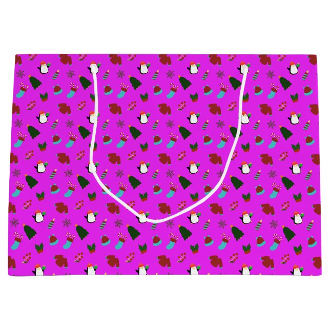 Sacola Para Presentes Grande Rosa de Natal Bonito (Frente)