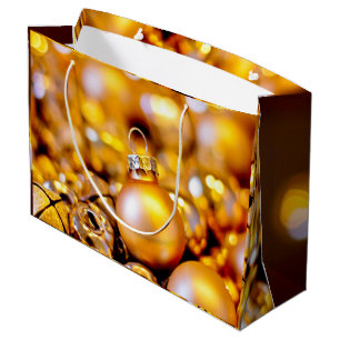Sacola Para Presentes Grande Rosa de Natal Dourado Baubles