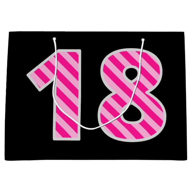 Sacola Para Presentes Grande Rosa Divertido Riscado "18"; Feliz 18.º Aniversári (Frente)