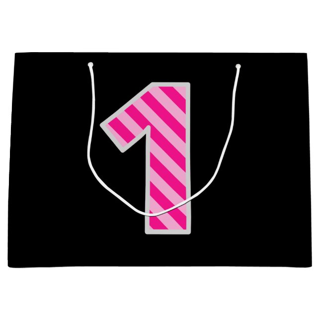 Sacola Para Presentes Grande Rosa Divertido - Riscado "1"; primeiro aniversario (Frente)