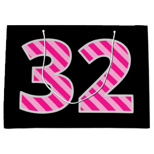 Sacola Para Presentes Grande Rosa Divertido - Riscado "32"; Feliz 32º Aniversár