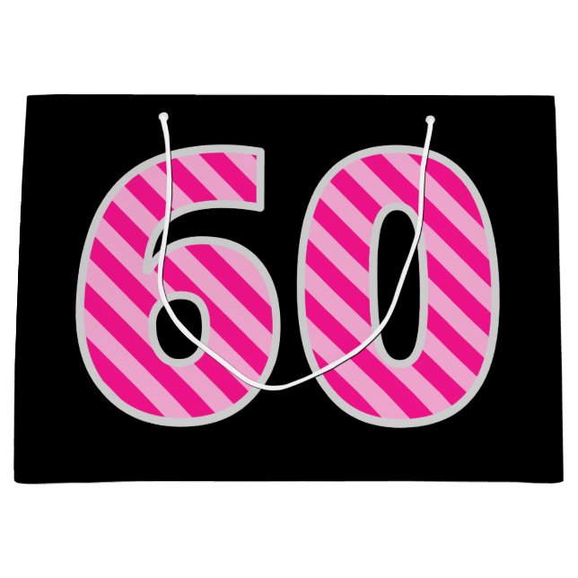 Sacola Para Presentes Grande Rosa Divertido Riscado "60"; Feliz 60.º Aniversári (Frente)