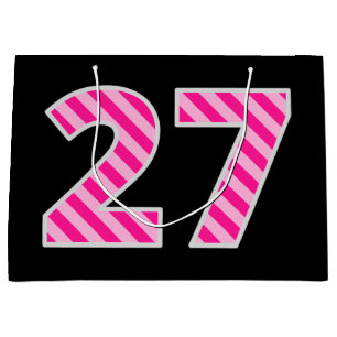 Sacola Para Presentes Grande Rosa Divertido Striped "27"; Feliz 27.º Aniversári