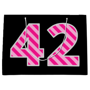 Sacola Para Presentes Grande Rosa Divertido Striped "42"; Feliz 42º Aniversário