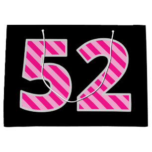 Sacola Para Presentes Grande Rosa Divertido Striped "52"; Feliz 52º Aniversário