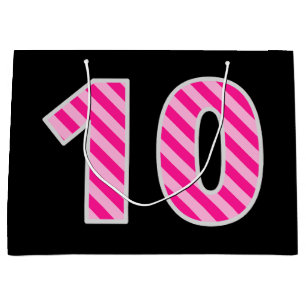 Sacola Para Presentes Grande Rosa do divertimento listrado "10"; 10o