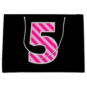 Sacola Para Presentes Grande Rosa do divertimento listrado "5"; 5o aniversário