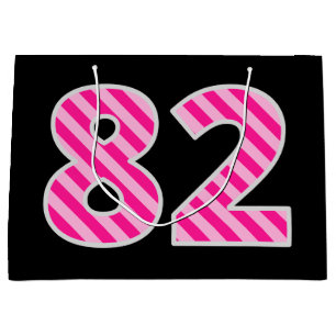 Sacola Para Presentes Grande Rosa do divertimento listrado "82"; 82nd