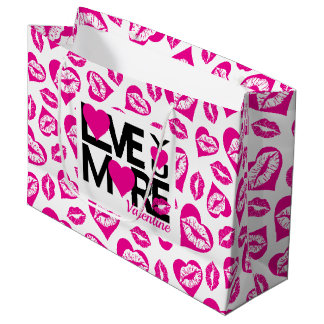 Sacola Para Presentes Grande Rosa e Branco Te Ama Mais