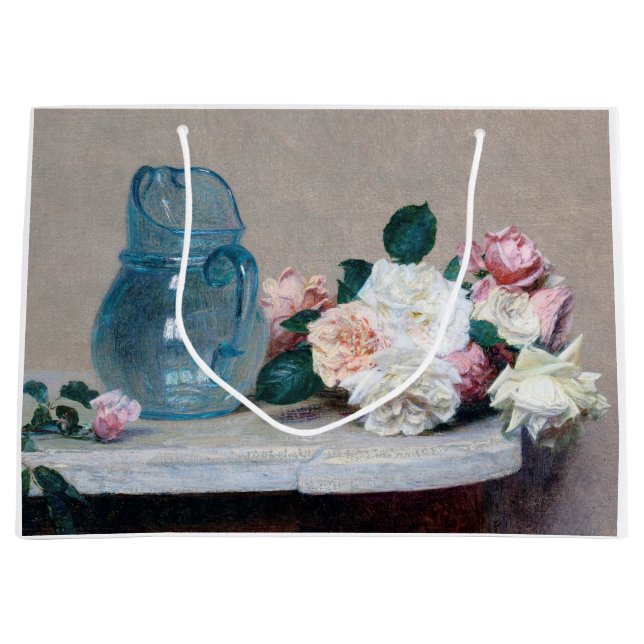 Sacola Para Presentes Grande Rosa e Glass Jug, Henri Fantin-Latour (Frente)