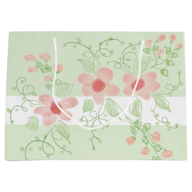 Sacola Para Presentes Grande Rosa e Verde (Frente)