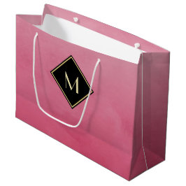 Sacola Para Presentes Grande Rosa escovado elegante com monograma Dourado