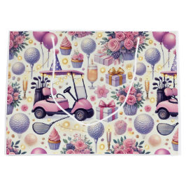 Sacola Para Presentes Grande Rosa Festa de aniversário de Golfe Pensado para Mu