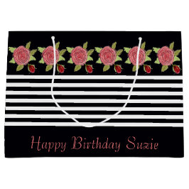 Sacola Para Presentes Grande Rosa Floral